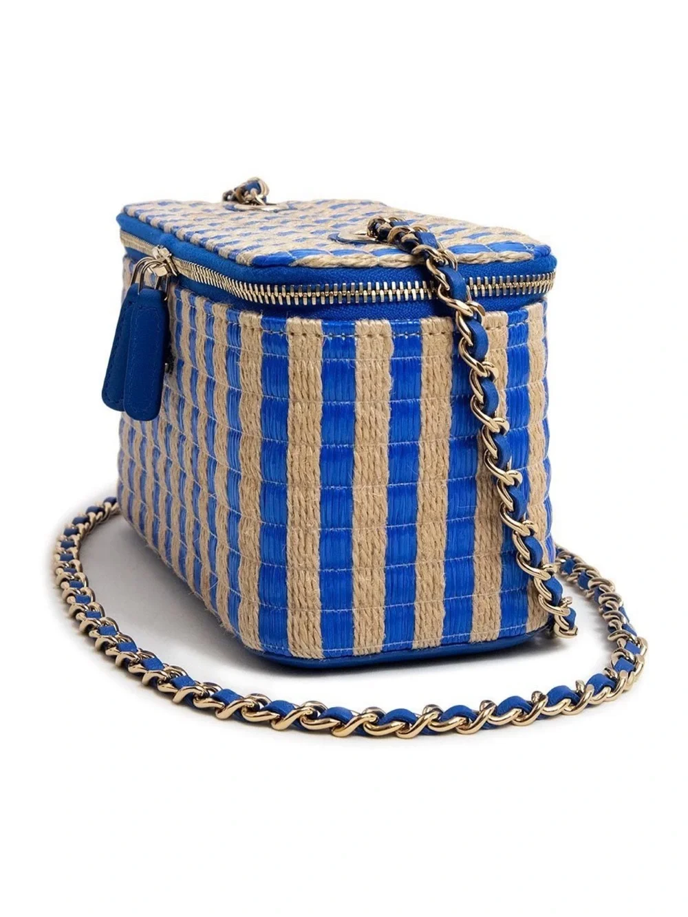 CC Blue and Beige Striped Vanity Crossbody with Chain